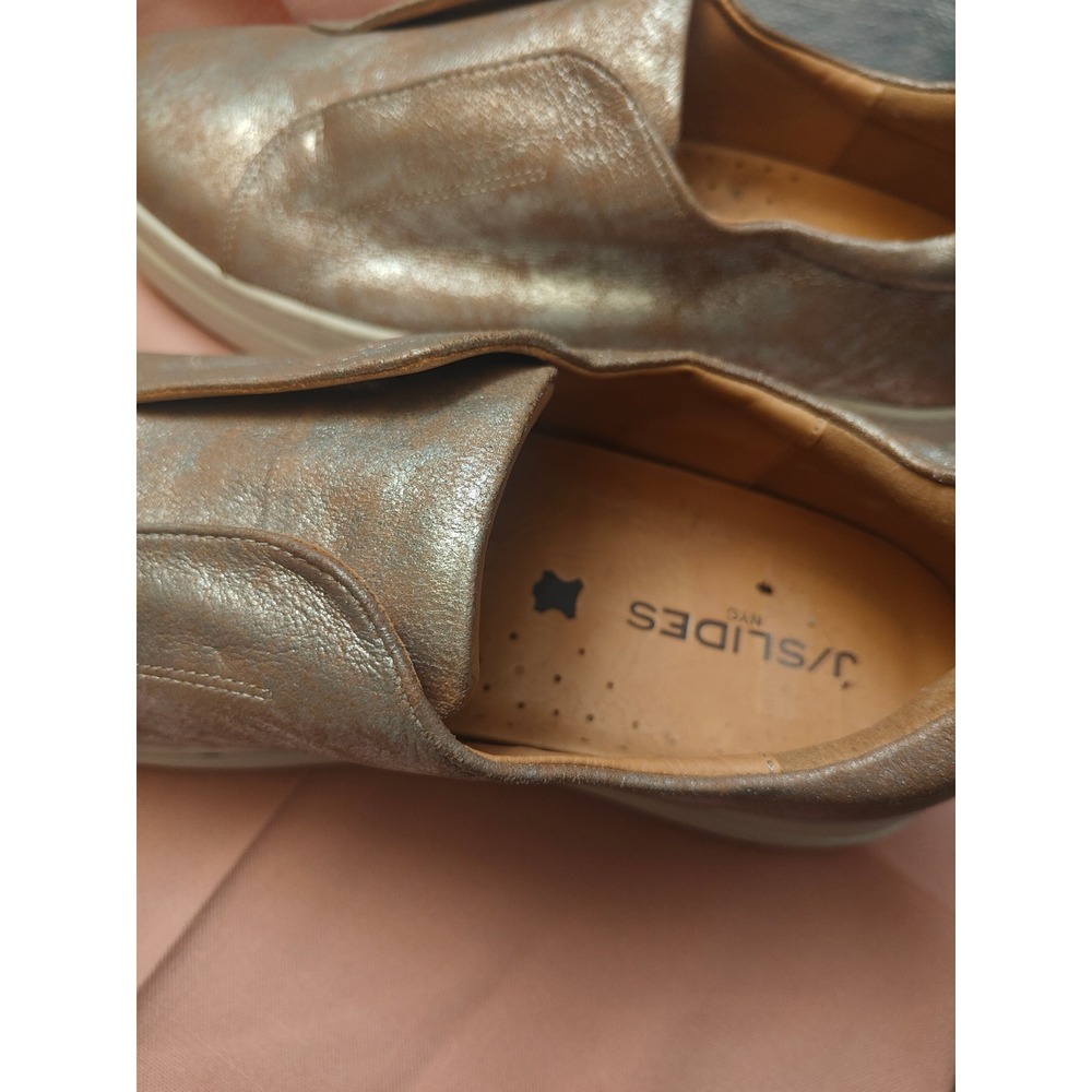 J/Slides NYC Noel Taupe Metallic Leather Platform Slip On Sneakers Womens 10 - Picture 3 of 7
